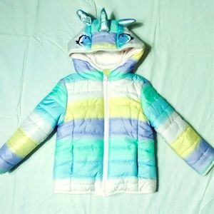 FALLS CREEK Toddler Girl's Unicorn Hood Warm Winter Coat Pastel Size 2T